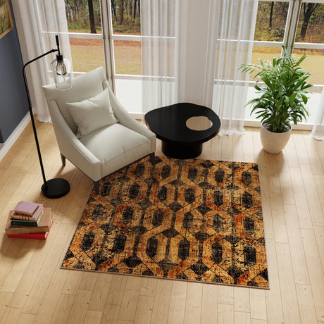 Black Gray 7' 10 x 7' 10 Saturn Square Area Rug Stain Resistant Easy Clean Classic Vintage Design Durable Carpet for Affordable Home Interiors for Sale at Rug Engine