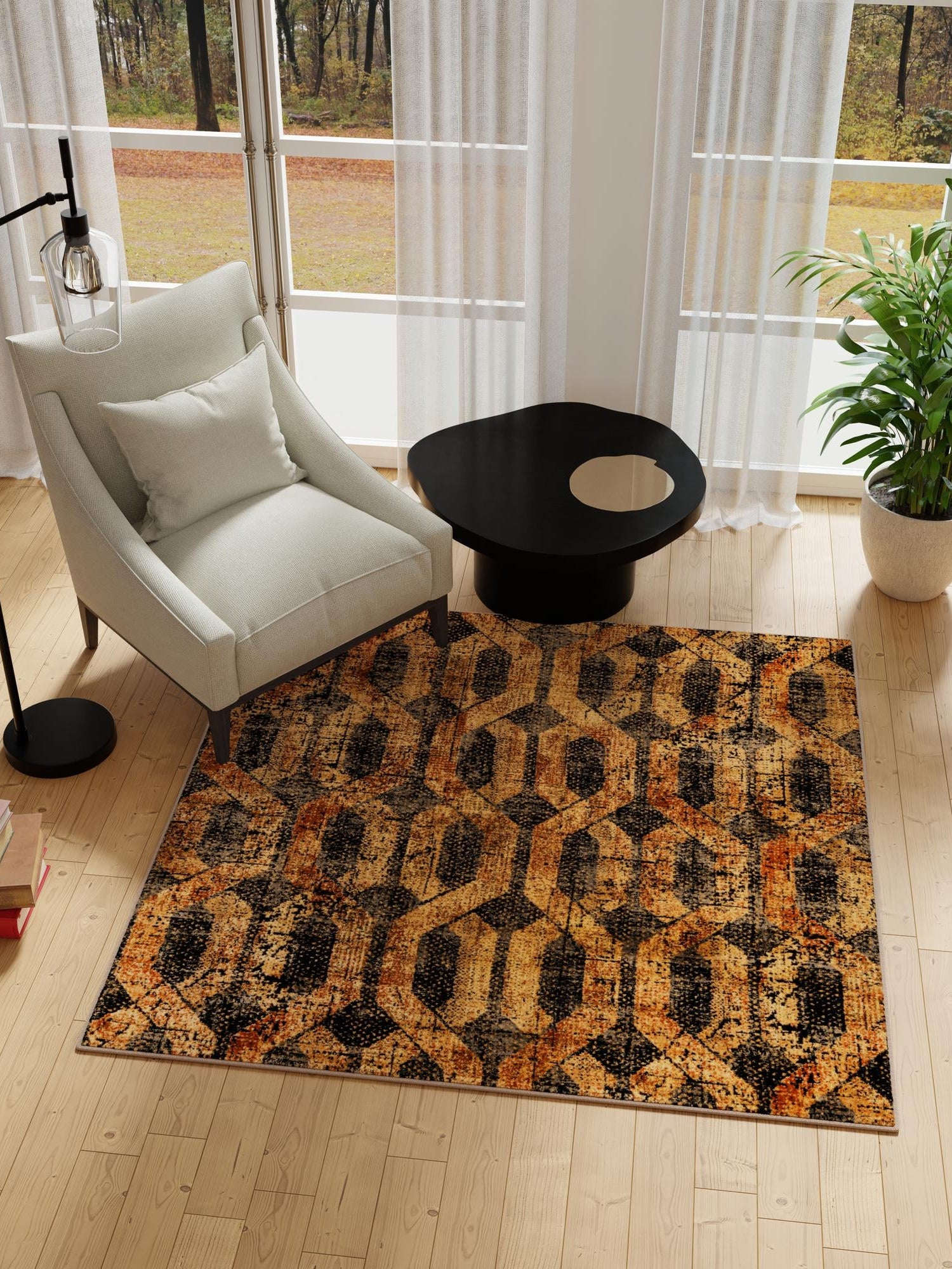 Black Gray 5' 3 x 5' 3 Saturn Square Area Rug Stain Resistant Easy Clean Classic Vintage Design Durable Carpet for Affordable Home Interiors for Sale at Rug Engine