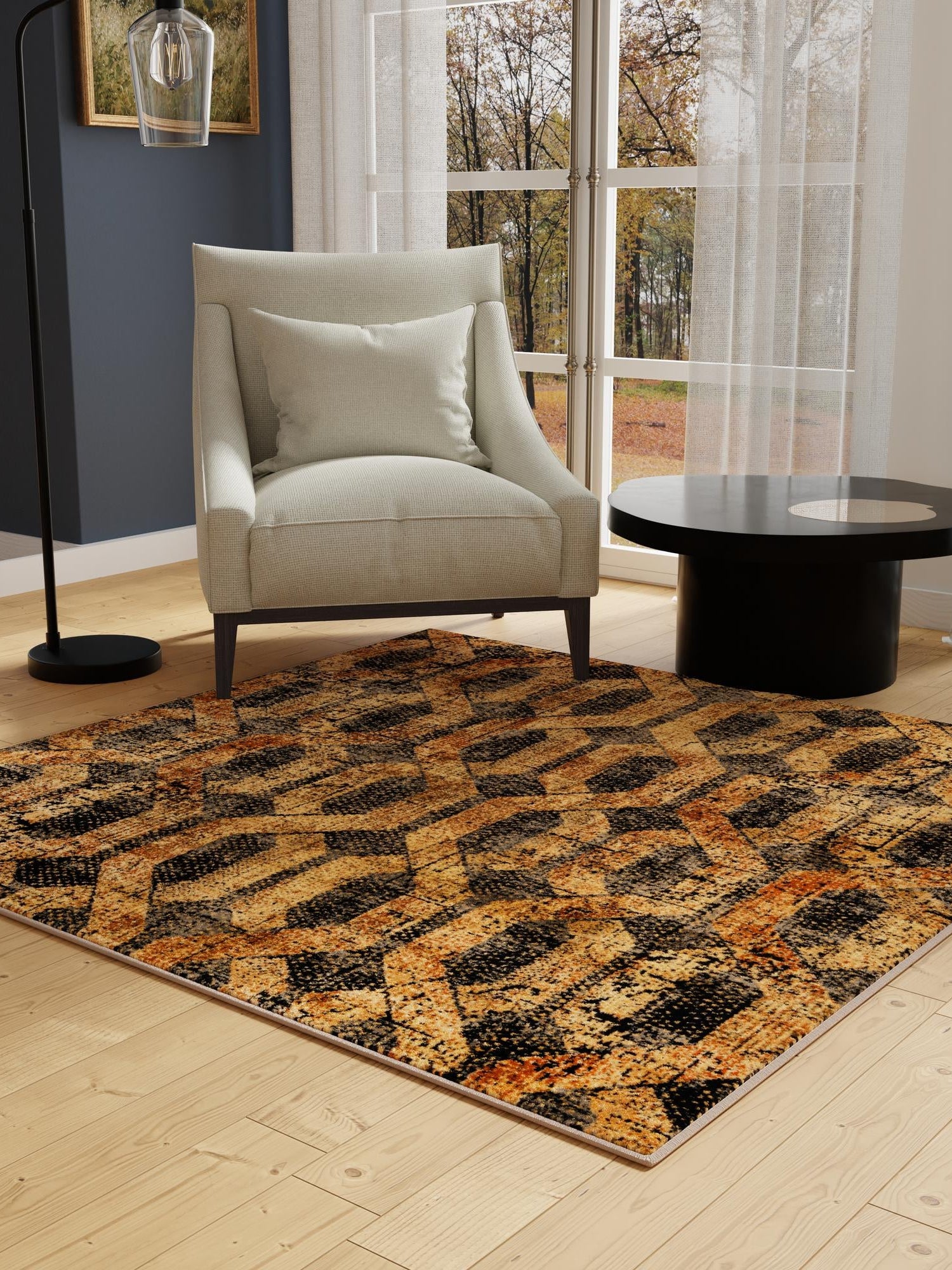 Black Gray 5' 3 x 5' 3 Saturn Square Area Rug Stain Resistant Easy Clean Classic Vintage Design Durable Carpet for Affordable Home Interiors for Sale at Rug Engine