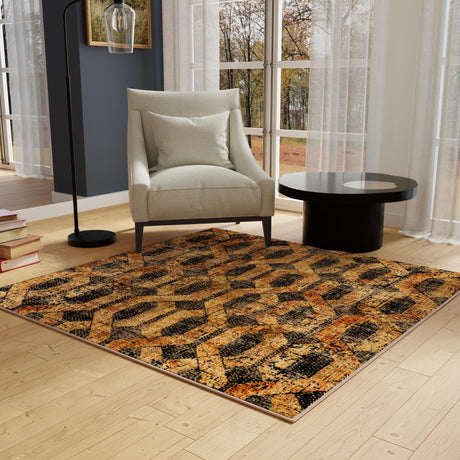 Black Gray 5' 3 x 5' 3 Saturn Square Area Rug Stain Resistant Easy Clean Classic Vintage Design Durable Carpet for Affordable Home Interiors for Sale at Rug Engine