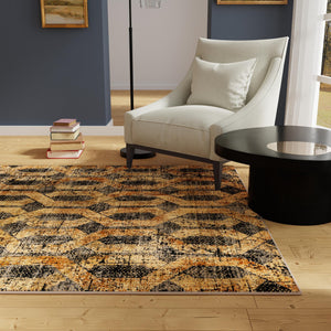 Black Gray 7' 10 x 7' 10 Saturn Square Area Rug Stain Resistant Easy Clean Classic Vintage Design Durable Carpet for Affordable Home Interiors for Sale at Rug Engine