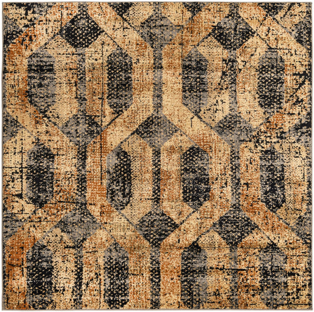 Black Gray 5' 3 x 5' 3 Saturn Square Area Rug Stain Resistant Easy Clean Classic Vintage Design Durable Carpet for Affordable Home Interiors for Sale at Rug Engine