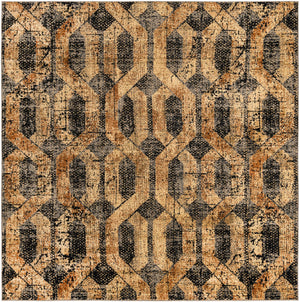 Black Gray 7' 10 x 7' 10 Saturn Square Area Rug Stain Resistant Easy Clean Classic Vintage Design Durable Carpet for Affordable Home Interiors for Sale at Rug Engine