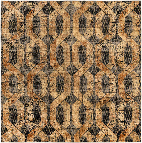 Black Gray 7' 10 x 7' 10 Saturn Square Area Rug Stain Resistant Easy Clean Classic Vintage Design Durable Carpet for Affordable Home Interiors for Sale at Rug Engine