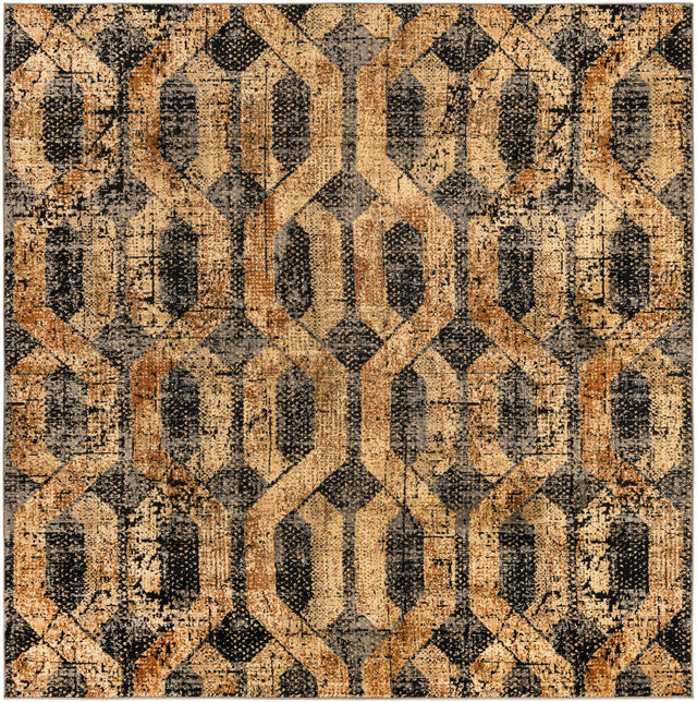 Black Gray 7' 10 x 7' 10 Saturn Square Area Rug Stain Resistant Easy Clean Classic Vintage Design Durable Carpet for Affordable Home Interiors for Sale at Rug Engine