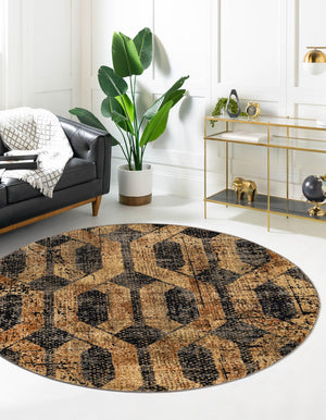 Black Gray 3' 3 x 3' 3 Saturn Round Area Rug Stain Resistant Easy Clean Classic Vintage Design Durable Carpet for Affordable Home Interiors for Sale at Rug Engine