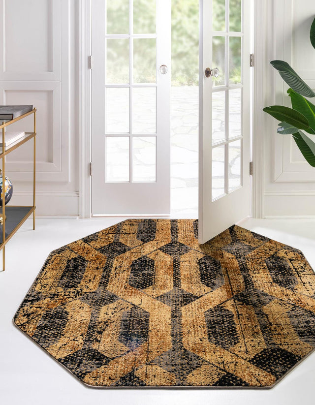 Black Gray 3' 3 x 3' 3 Saturn Octagon Area Rug Stain Resistant Easy Clean Classic Vintage Design Durable Carpet for Affordable Home Interiors for Sale at Rug Engine