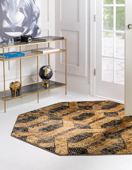 Black Gray 8' x 8' Saturn Octagon Area Rug Stain Resistant Easy Clean Classic Vintage Design Durable Carpet for Affordable Home Interiors for Sale at Rug Engine