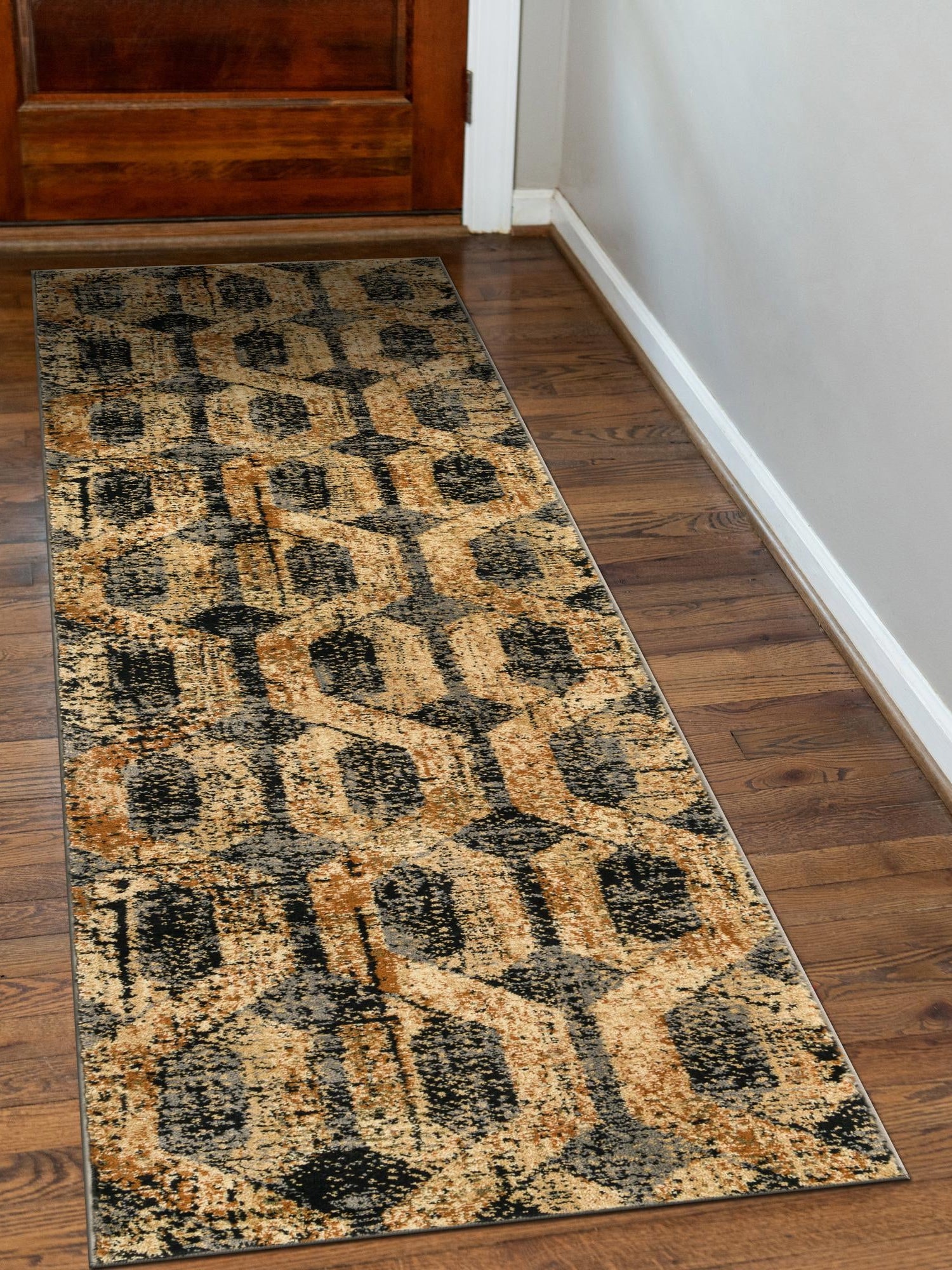 Black Gray 2' 2 x 12' Saturn Runner Area Rug Stain Resistant Easy Clean Classic Vintage Design Durable Carpet for Affordable Home Interiors for Sale at Rug Engine