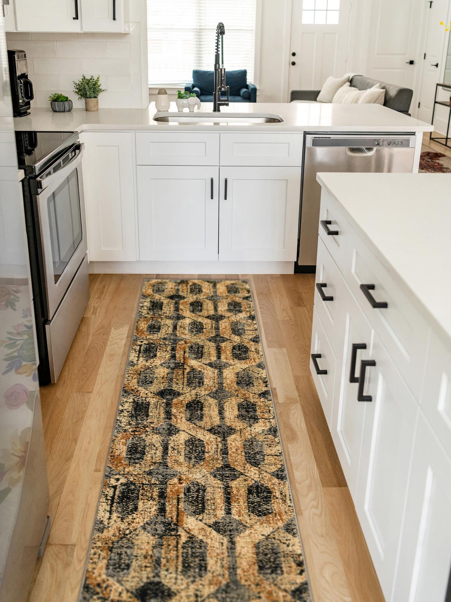 Black Gray 2' 2 x 9' Saturn Runner Area Rug Stain Resistant Easy Clean Classic Vintage Design Durable Carpet for Affordable Home Interiors for Sale at Rug Engine
