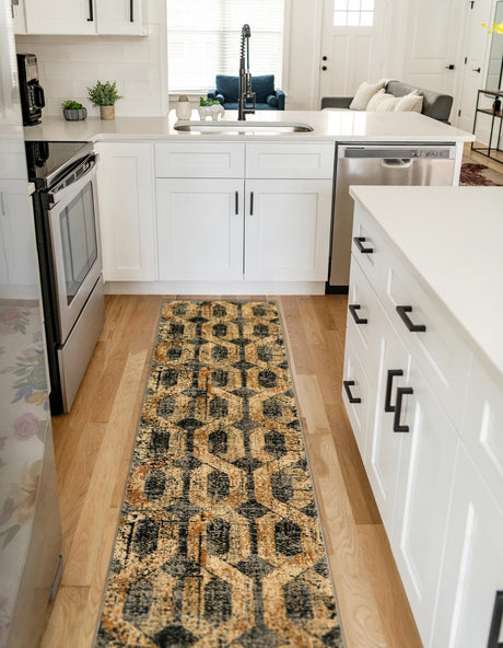 Black Gray 2' 2 x 9' Saturn Runner Area Rug Stain Resistant Easy Clean Classic Vintage Design Durable Carpet for Affordable Home Interiors for Sale at Rug Engine