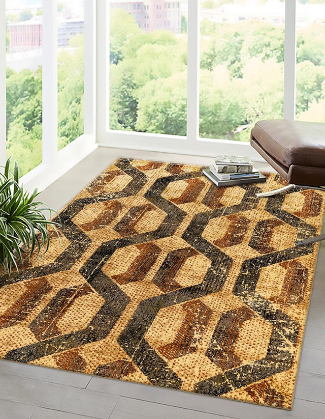 Beige Cream 5' 3 x 8' Saturn Rectangle Area Rug Stain Resistant Easy Clean Classic Vintage Design Durable Carpet for Affordable Home Interiors for Sale at Rug Engine