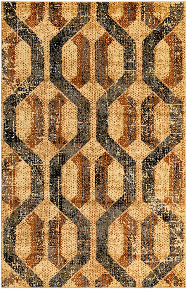 Beige Cream 5' 3 x 8' Saturn Rectangle Area Rug Stain Resistant Easy Clean Classic Vintage Design Durable Carpet for Affordable Home Interiors for Sale at Rug Engine