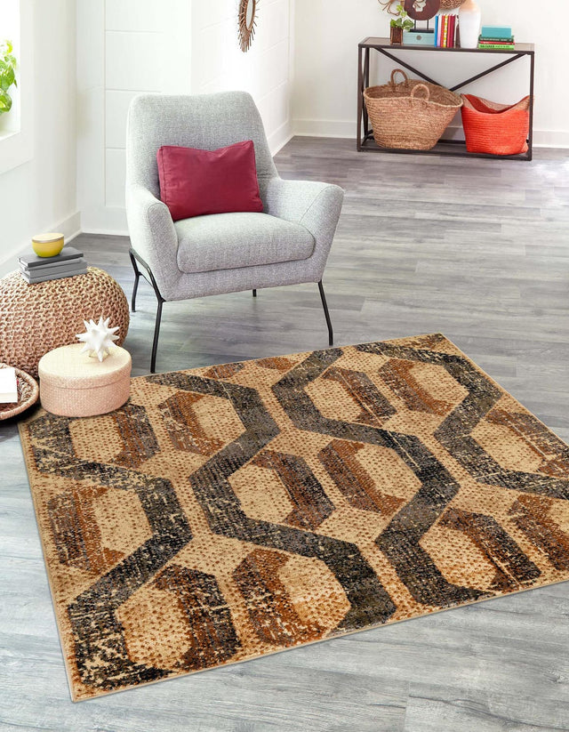 Beige Cream 7' 10 x 7' 10 Saturn Square Area Rug Stain Resistant Easy Clean Classic Vintage Design Durable Carpet for Affordable Home Interiors for Sale at Rug Engine
