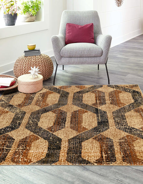 Beige Cream 5' 3 x 5' 3 Saturn Square Area Rug Stain Resistant Easy Clean Classic Vintage Design Durable Carpet for Affordable Home Interiors for Sale at Rug Engine