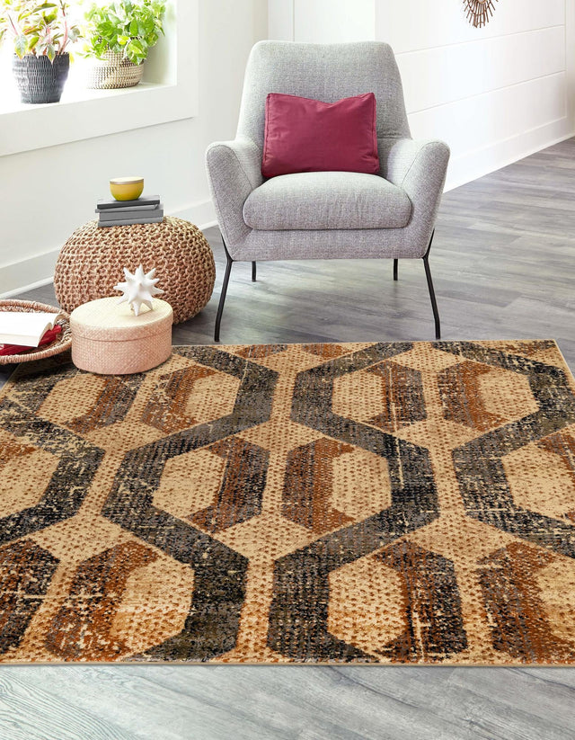 Beige Cream 5' 3 x 5' 3 Saturn Square Area Rug Stain Resistant Easy Clean Classic Vintage Design Durable Carpet for Affordable Home Interiors for Sale at Rug Engine