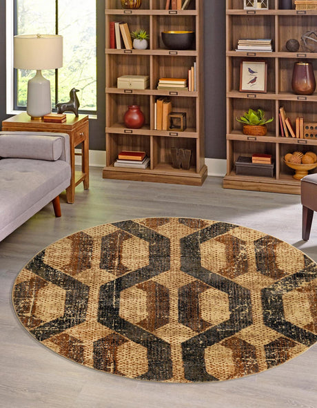Beige Cream 7' 10 x 7' 10 Saturn Round Area Rug Stain Resistant Easy Clean Classic Vintage Design Durable Carpet for Affordable Home Interiors for Sale at Rug Engine