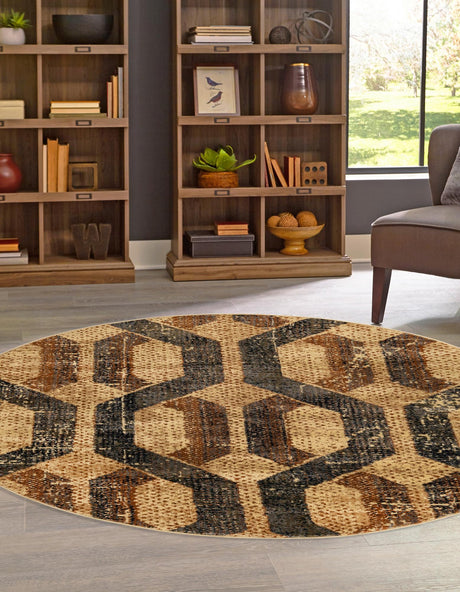 Beige Cream 5' 3 x 5' 3 Saturn Round Area Rug Stain Resistant Easy Clean Classic Vintage Design Durable Carpet for Affordable Home Interiors for Sale at Rug Engine