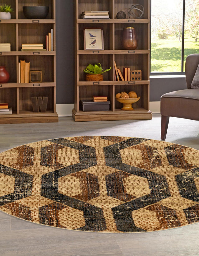 Beige Cream 7' x 7' Saturn Round Area Rug Stain Resistant Easy Clean Classic Vintage Design Durable Carpet for Affordable Home Interiors for Sale at Rug Engine