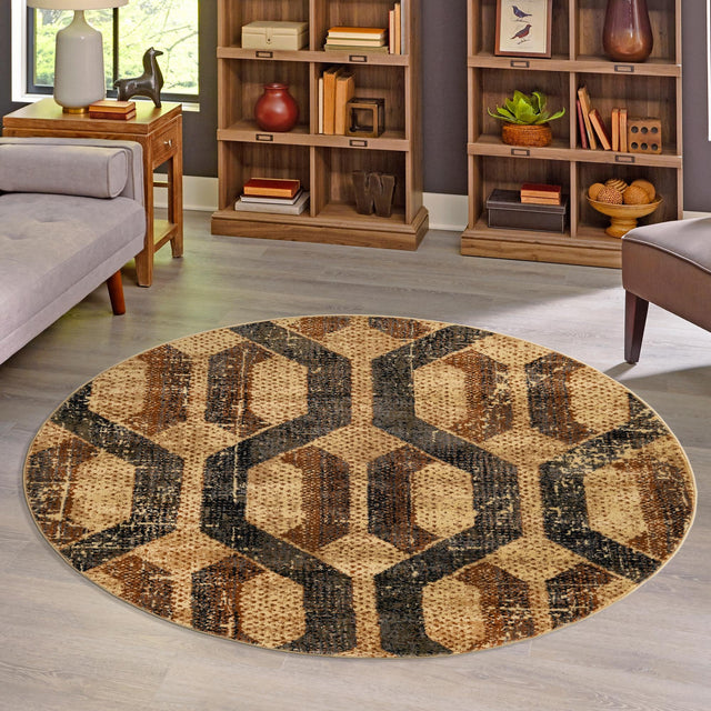 Beige Cream 7' 10 x 7' 10 Saturn Round Area Rug Stain Resistant Easy Clean Classic Vintage Design Durable Carpet for Affordable Home Interiors for Sale at Rug Engine