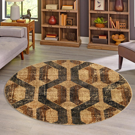 Beige Cream 5' 3 x 5' 3 Saturn Round Area Rug Stain Resistant Easy Clean Classic Vintage Design Durable Carpet for Affordable Home Interiors for Sale at Rug Engine