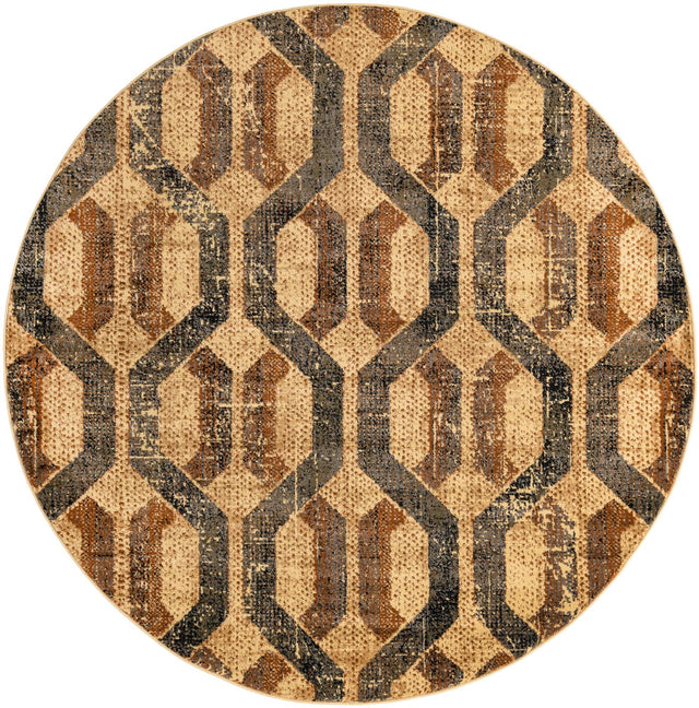 Beige Cream 7' x 7' Saturn Round Area Rug Stain Resistant Easy Clean Classic Vintage Design Durable Carpet for Affordable Home Interiors for Sale at Rug Engine
