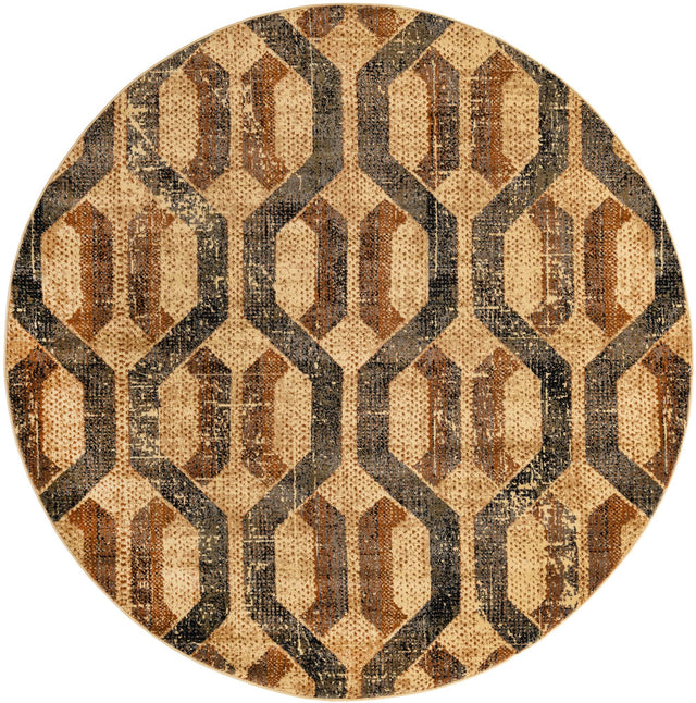 Beige Cream 7' 10 x 7' 10 Saturn Round Area Rug Stain Resistant Easy Clean Classic Vintage Design Durable Carpet for Affordable Home Interiors for Sale at Rug Engine