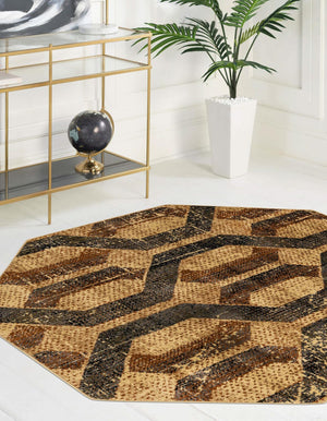 Beige Cream 5' 3 x 5' 3 Saturn Octagon Area Rug Stain Resistant Easy Clean Classic Vintage Design Durable Carpet for Affordable Home Interiors for Sale at Rug Engine