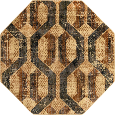 Beige Cream 5' 3 x 5' 3 Saturn Octagon Area Rug Stain Resistant Easy Clean Classic Vintage Design Durable Carpet for Affordable Home Interiors for Sale at Rug Engine