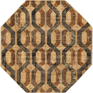 Beige Cream 8' x 8' Saturn Octagon Area Rug Stain Resistant Easy Clean Classic Vintage Design Durable Carpet for Affordable Home Interiors for Sale at Rug Engine