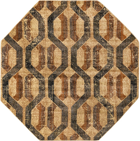 Beige Cream 8' x 8' Saturn Octagon Area Rug Stain Resistant Easy Clean Classic Vintage Design Durable Carpet for Affordable Home Interiors for Sale at Rug Engine