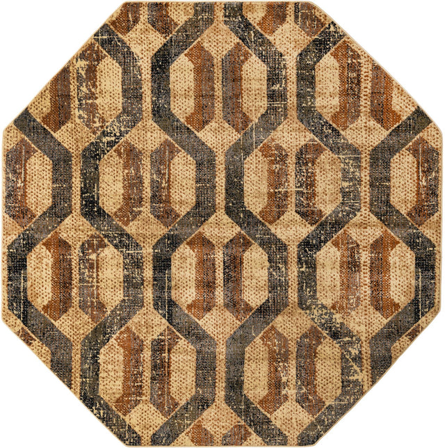 Beige Cream 8' x 8' Saturn Octagon Area Rug Stain Resistant Easy Clean Classic Vintage Design Durable Carpet for Affordable Home Interiors for Sale at Rug Engine