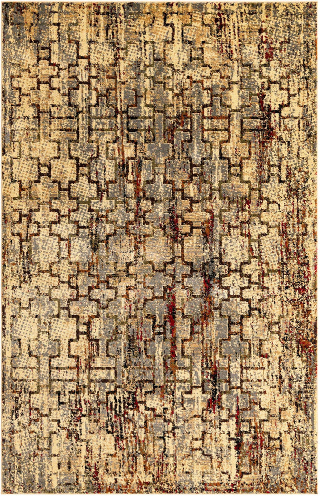 Beige Cream 5' 3 x 8' Saturn Rectangle Area Rug Stain Resistant Easy Clean Classic Vintage Design Durable Carpet for Affordable Home Interiors for Sale at Rug Engine