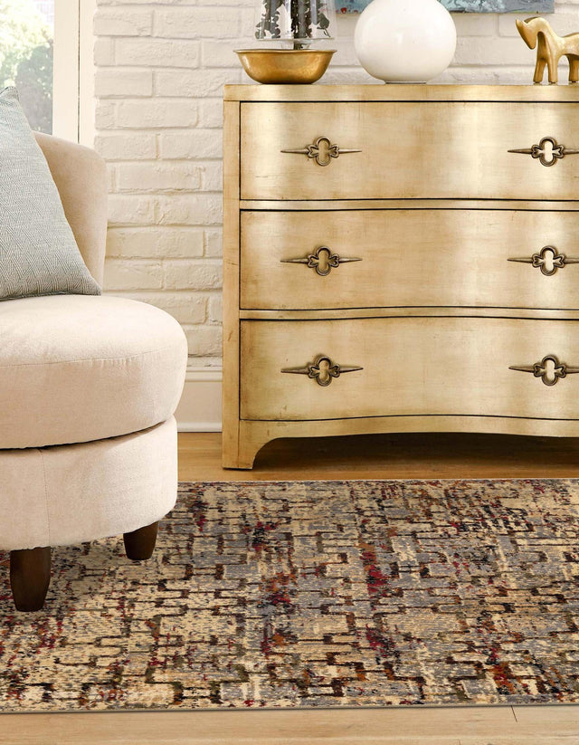 Beige Cream 5' 3 x 5' 3 Saturn Square Area Rug Stain Resistant Easy Clean Classic Vintage Design Durable Carpet for Affordable Home Interiors for Sale at Rug Engine