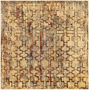 Beige Cream 5' 3 x 5' 3 Saturn Square Area Rug Stain Resistant Easy Clean Classic Vintage Design Durable Carpet for Affordable Home Interiors for Sale at Rug Engine