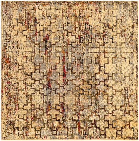 Beige Cream 5' 3 x 5' 3 Saturn Square Area Rug Stain Resistant Easy Clean Classic Vintage Design Durable Carpet for Affordable Home Interiors for Sale at Rug Engine