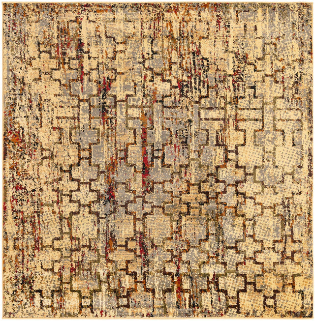 Beige Cream 5' 3 x 5' 3 Saturn Square Area Rug Stain Resistant Easy Clean Classic Vintage Design Durable Carpet for Affordable Home Interiors for Sale at Rug Engine