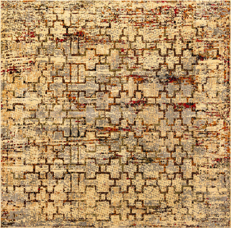 Beige Cream 7' 10 x 7' 10 Saturn Square Area Rug Stain Resistant Easy Clean Classic Vintage Design Durable Carpet for Affordable Home Interiors for Sale at Rug Engine