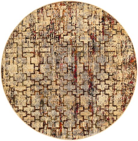 Beige Cream 5' 3 x 5' 3 Saturn Round Area Rug Stain Resistant Easy Clean Classic Vintage Design Durable Carpet for Affordable Home Interiors for Sale at Rug Engine