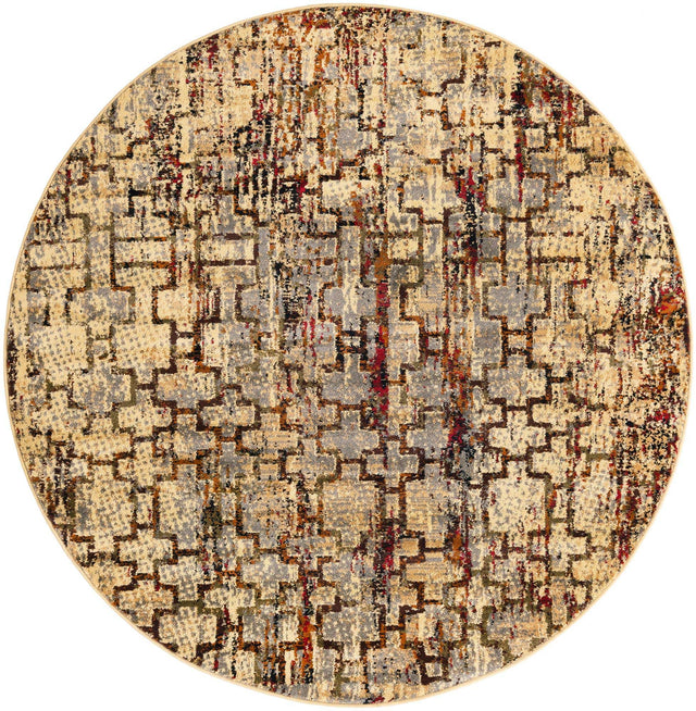 Beige Cream 5' 3 x 5' 3 Saturn Round Area Rug Stain Resistant Easy Clean Classic Vintage Design Durable Carpet for Affordable Home Interiors for Sale at Rug Engine