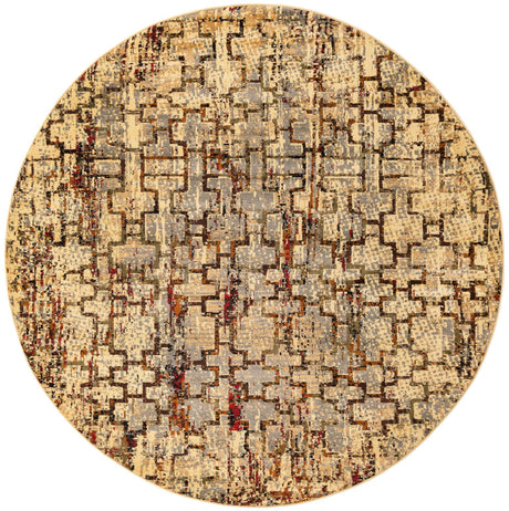 Beige Cream 7' 1 x 7' 1 Saturn Round Area Rug Stain Resistant Easy Clean Classic Vintage Design Durable Carpet for Affordable Home Interiors for Sale at Rug Engine