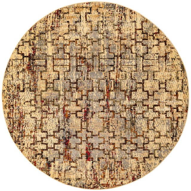 Beige Cream 7' 1 x 7' 1 Saturn Round Area Rug Stain Resistant Easy Clean Classic Vintage Design Durable Carpet for Affordable Home Interiors for Sale at Rug Engine
