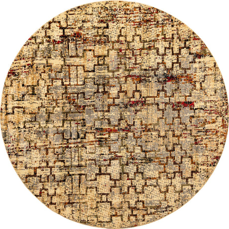 Beige Cream 7' 10 x 7' 10 Saturn Round Area Rug Stain Resistant Easy Clean Classic Vintage Design Durable Carpet for Affordable Home Interiors for Sale at Rug Engine