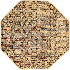 Beige Cream 3' 1 x 3' 1 Saturn Octagon Area Rug Stain Resistant Easy Clean Classic Vintage Design Durable Carpet for Affordable Home Interiors for Sale at Rug Engine