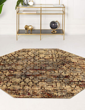 Beige Cream 5' 3 x 5' 3 Saturn Octagon Area Rug Stain Resistant Easy Clean Classic Vintage Design Durable Carpet for Affordable Home Interiors for Sale at Rug Engine