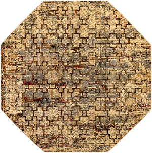 Beige Cream 7' 10 x 7' 10 Saturn Octagon Area Rug Stain Resistant Easy Clean Classic Vintage Design Durable Carpet for Affordable Home Interiors for Sale at Rug Engine