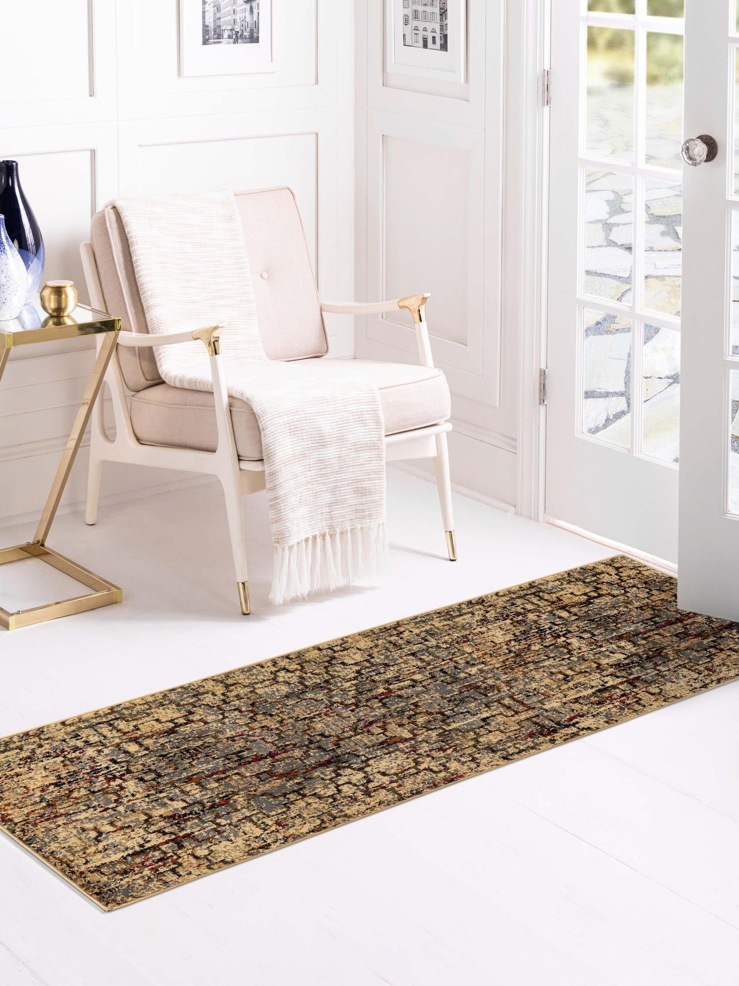Beige Cream 2' x 9' Saturn Runner Area Rug Stain Resistant Easy Clean Classic Vintage Design Durable Carpet for Affordable Home Interiors for Sale at Rug Engine
