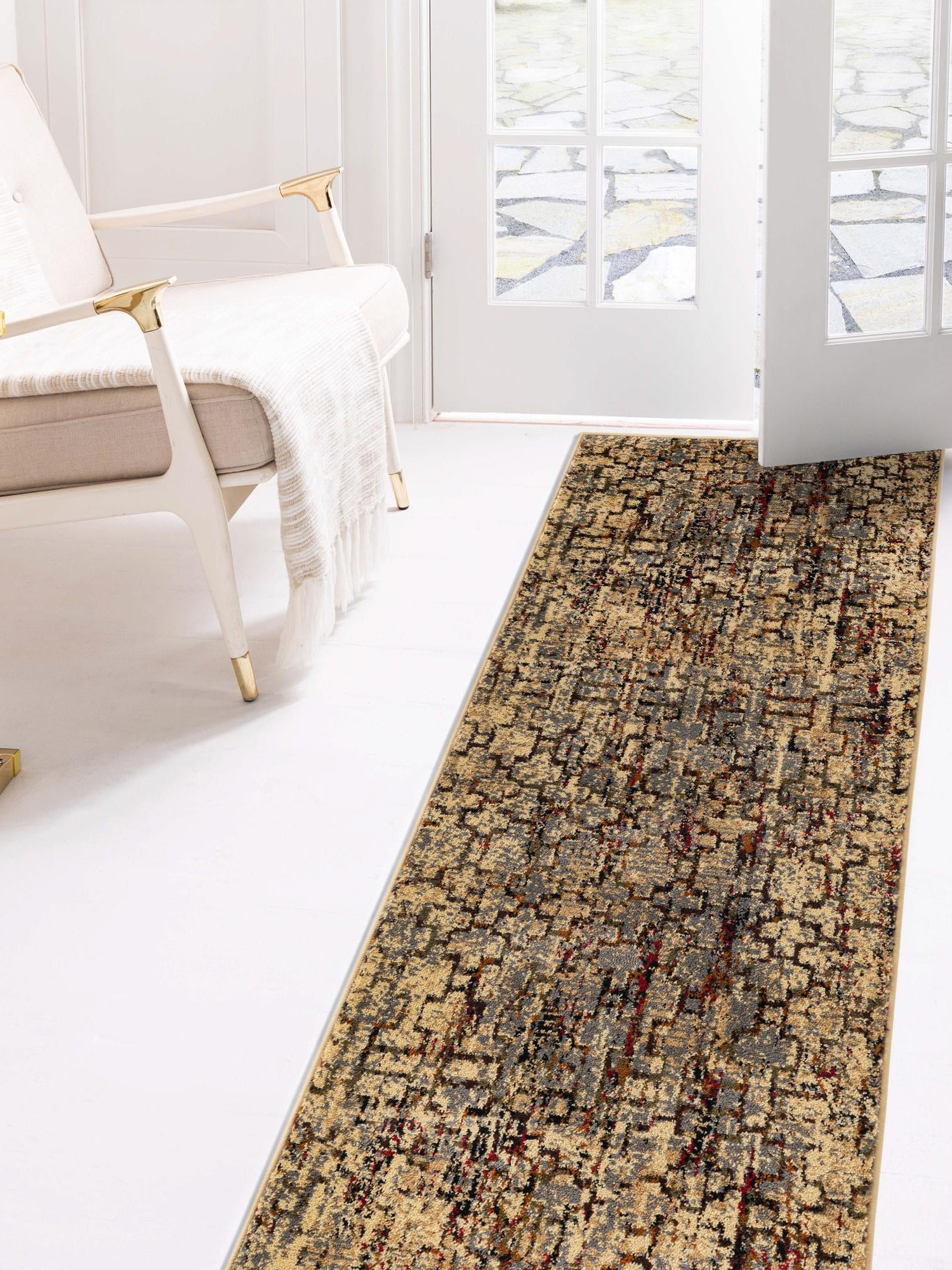 Beige Cream 2' 7 x 14' 1 Saturn Runner Area Rug Stain Resistant Easy Clean Classic Vintage Design Durable Carpet for Affordable Home Interiors for Sale at Rug Engine