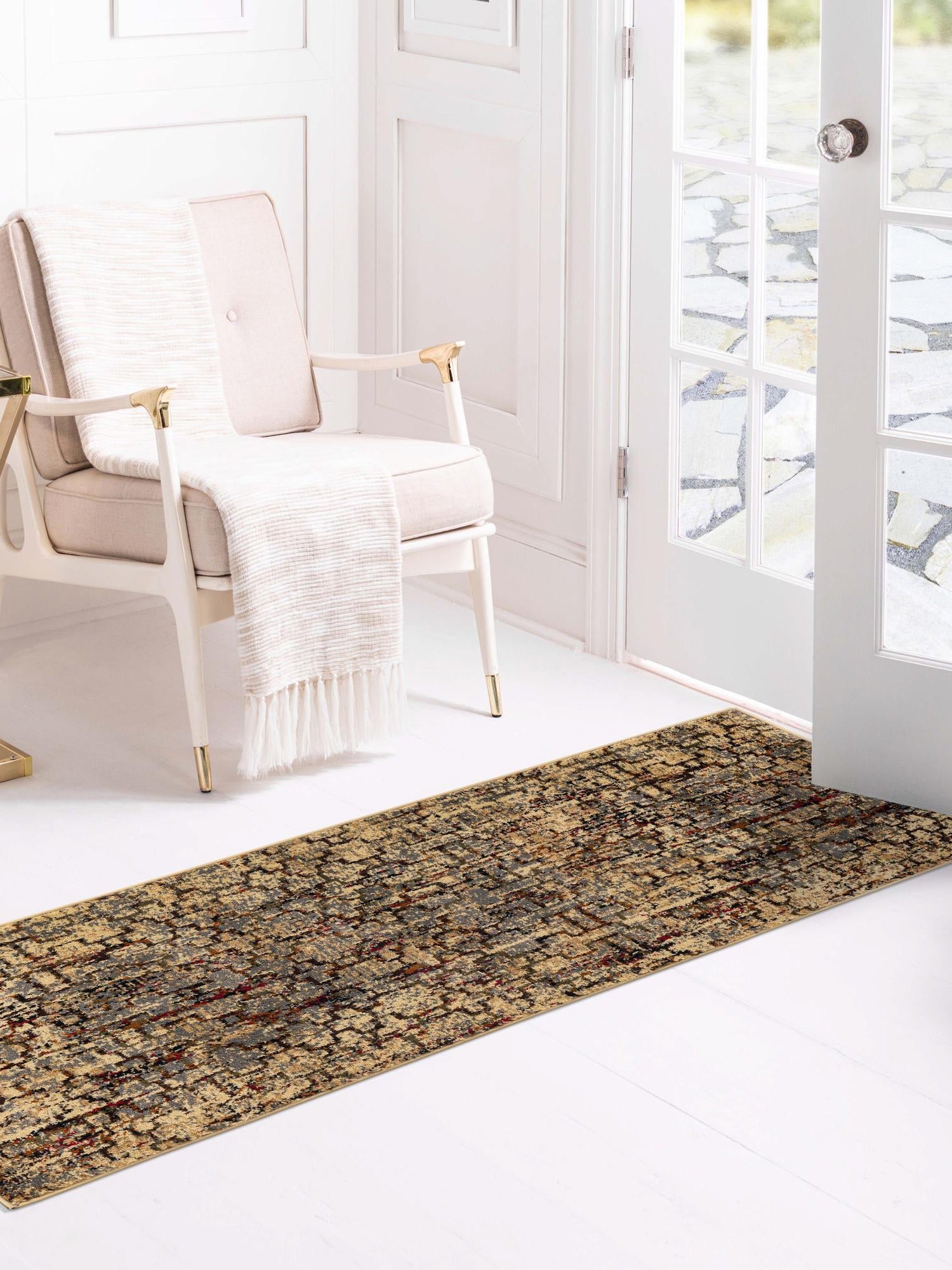 Beige Cream 2' 7 x 14' 1 Saturn Runner Area Rug Stain Resistant Easy Clean Classic Vintage Design Durable Carpet for Affordable Home Interiors for Sale at Rug Engine