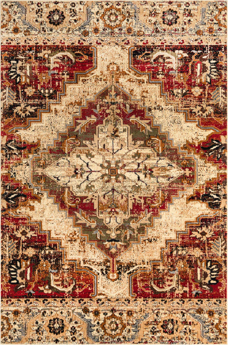 Burgundy Beige 6' 1 x 9' Saturn Rectangle Area Rug Stain Resistant Easy Clean Classic Vintage Design Durable Carpet for Affordable Home Interiors for Sale at Rug Engine